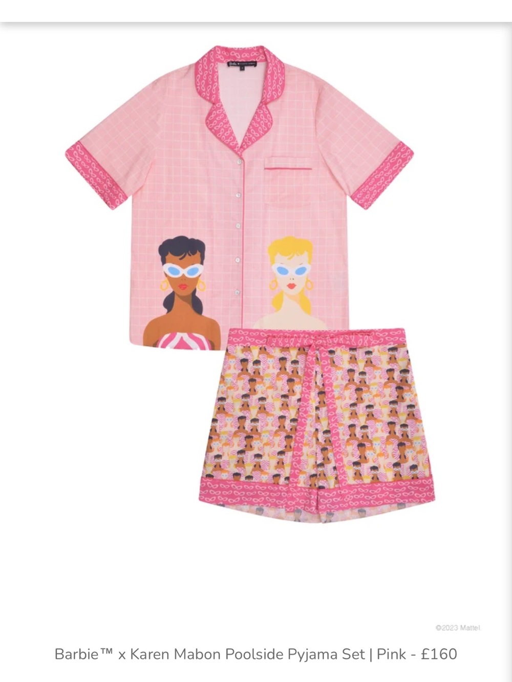 Women's Multicolor Printed Short Pajama Set - Pink Trim - Picture 5 of 5